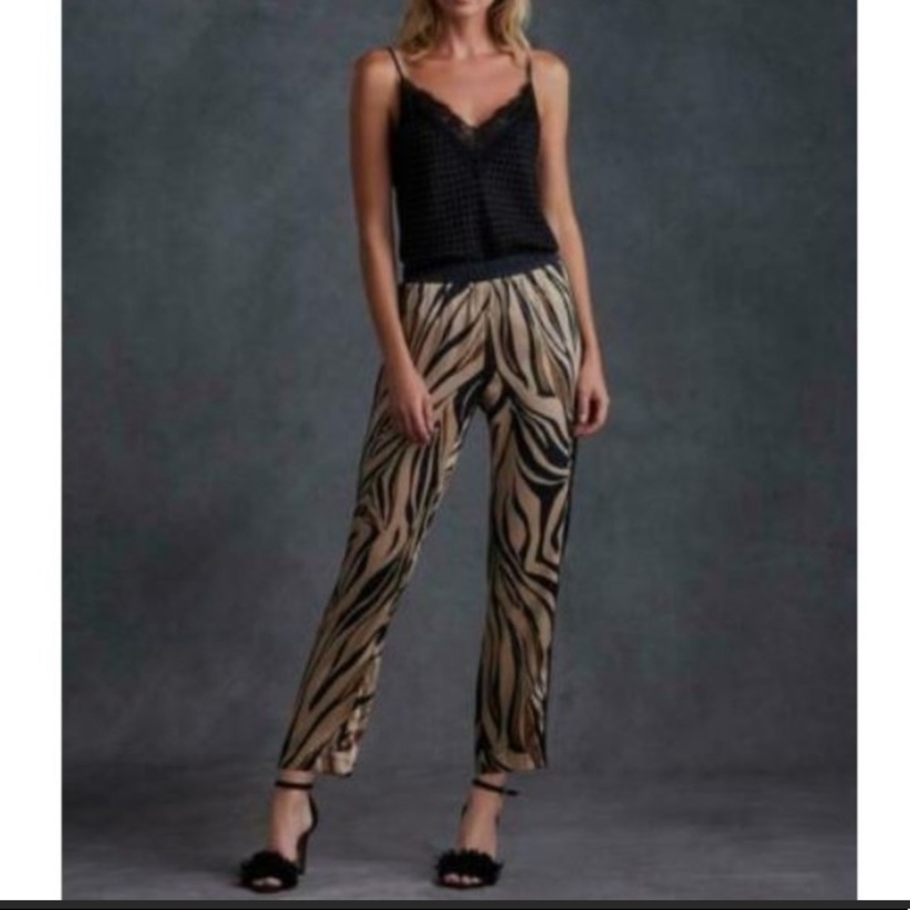 Bailey 44 NWT Kyle Satin Zebra Print Pants Camel
